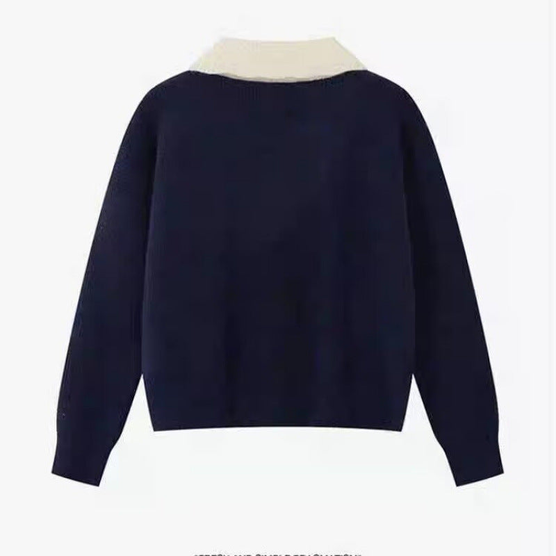 Women's Preppy Color-Block Peter Pan Collar Sweater - Fall Winter Pullover