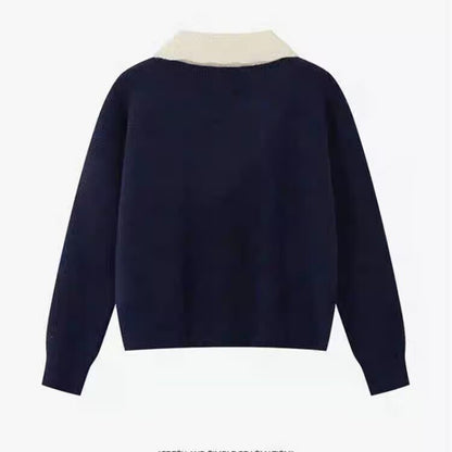 Women's Preppy Color-Block Peter Pan Collar Sweater - Fall Winter Pullover