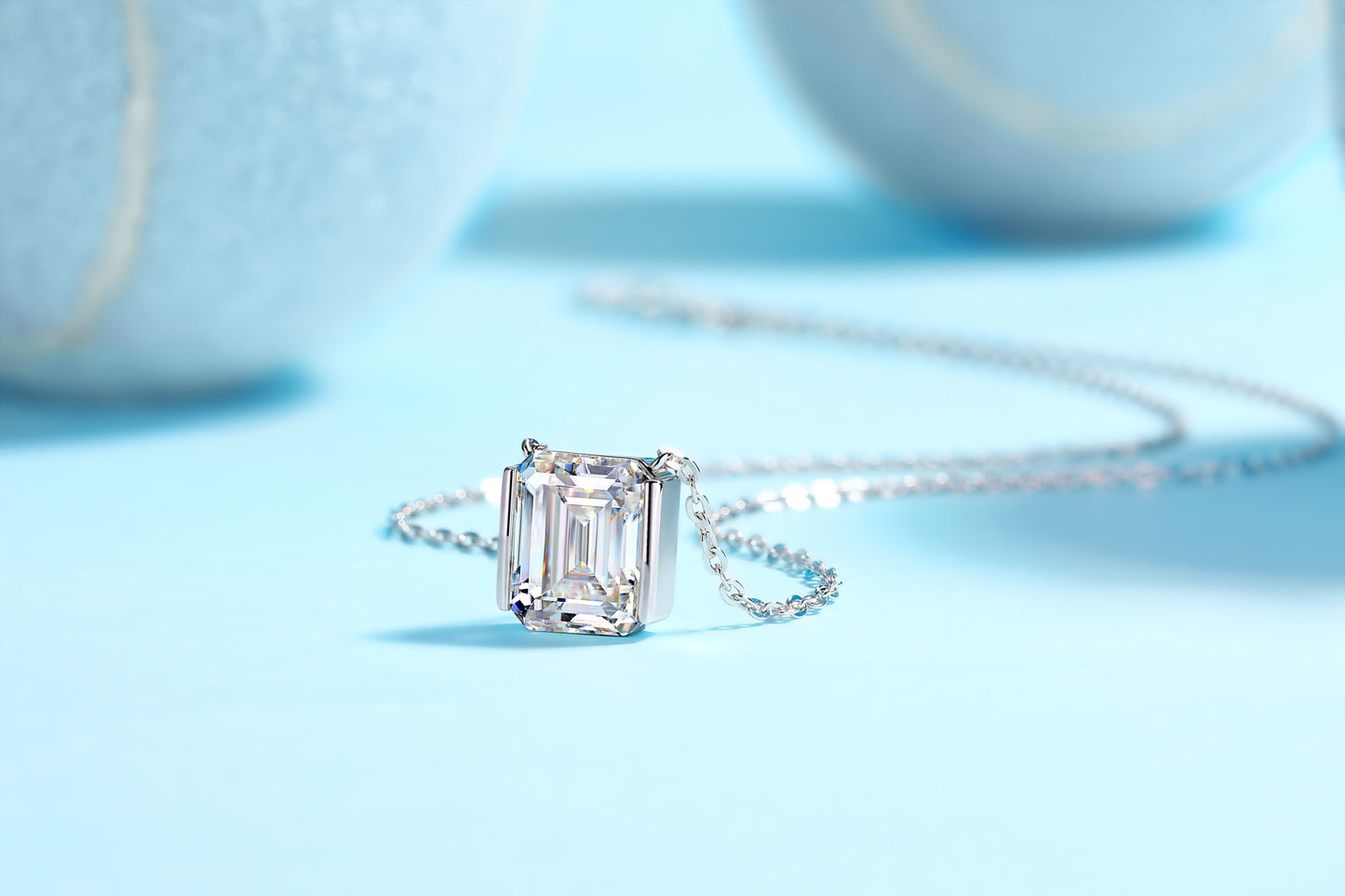 Moissanite Octagonal Pendant Necklace - S925 Silver Platinum-Plated with GRA Certificate