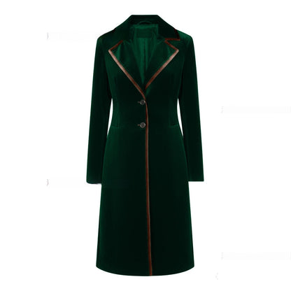 Women's Elegant Velvet Coat - Sophisticated Long Sleeve Winter Jacket