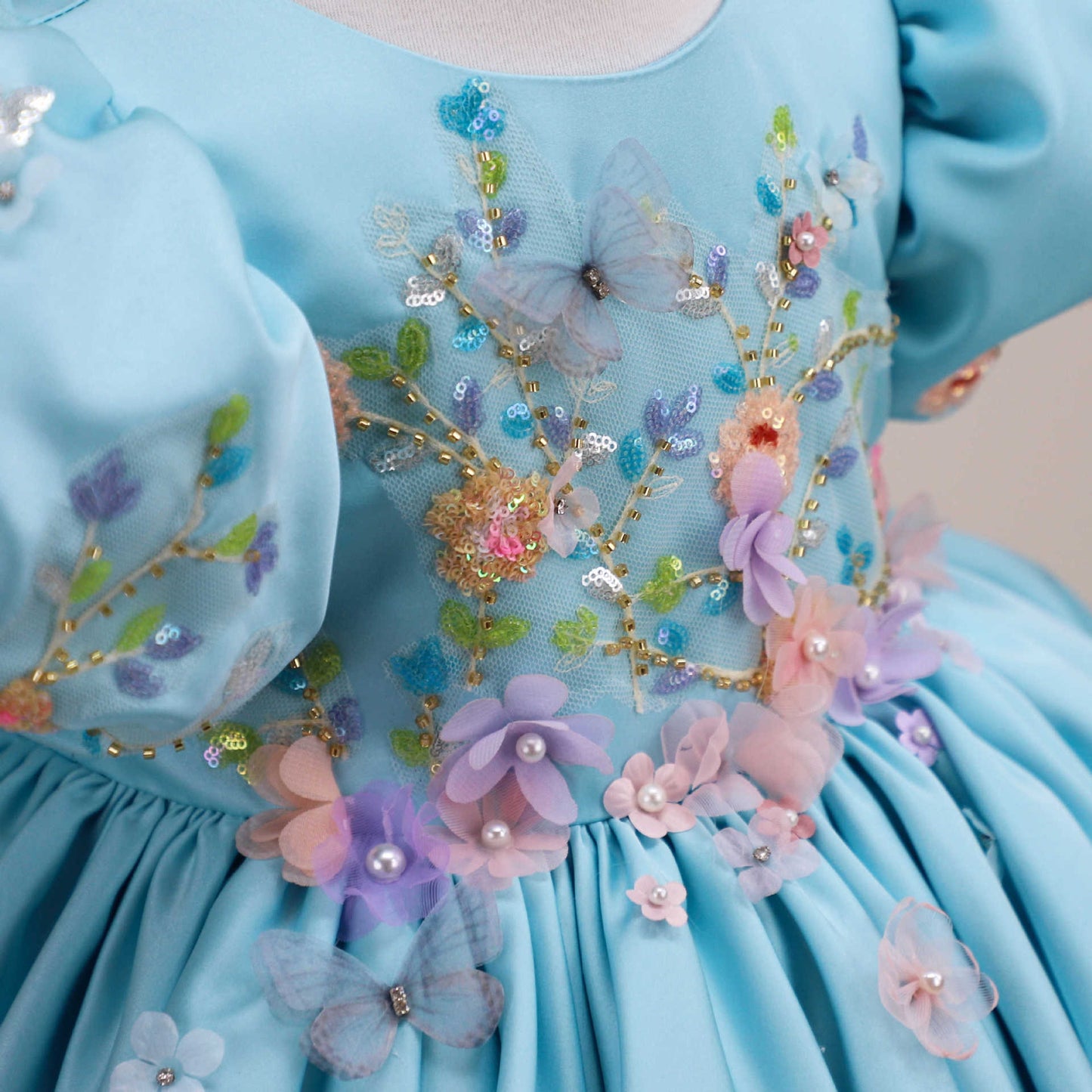 Girls Satin Princess Dress - Sleeveless Floral Party Dress with Bow