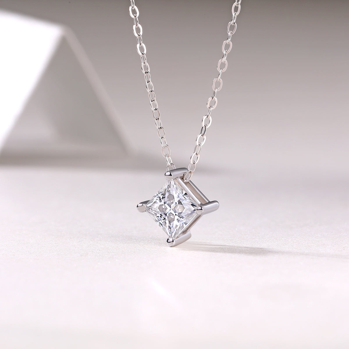 Moissanite Square Pendant Necklace - S925 Silver Platinum-Plated with GRA Certificate