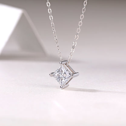 Moissanite Square Pendant Necklace - S925 Silver Platinum-Plated with GRA Certificate