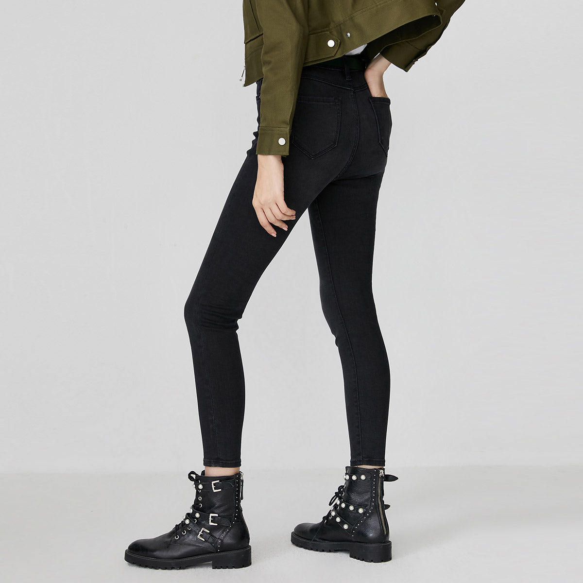 Women's Black Cotton Stretch Skinny Jeans - Mid-Rise Casual Denim Pants