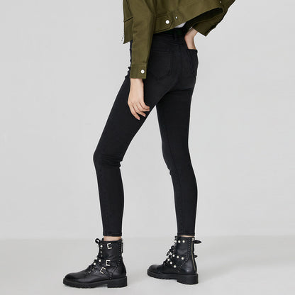 Women's Black Cotton Stretch Skinny Jeans - Mid-Rise Casual Denim Pants