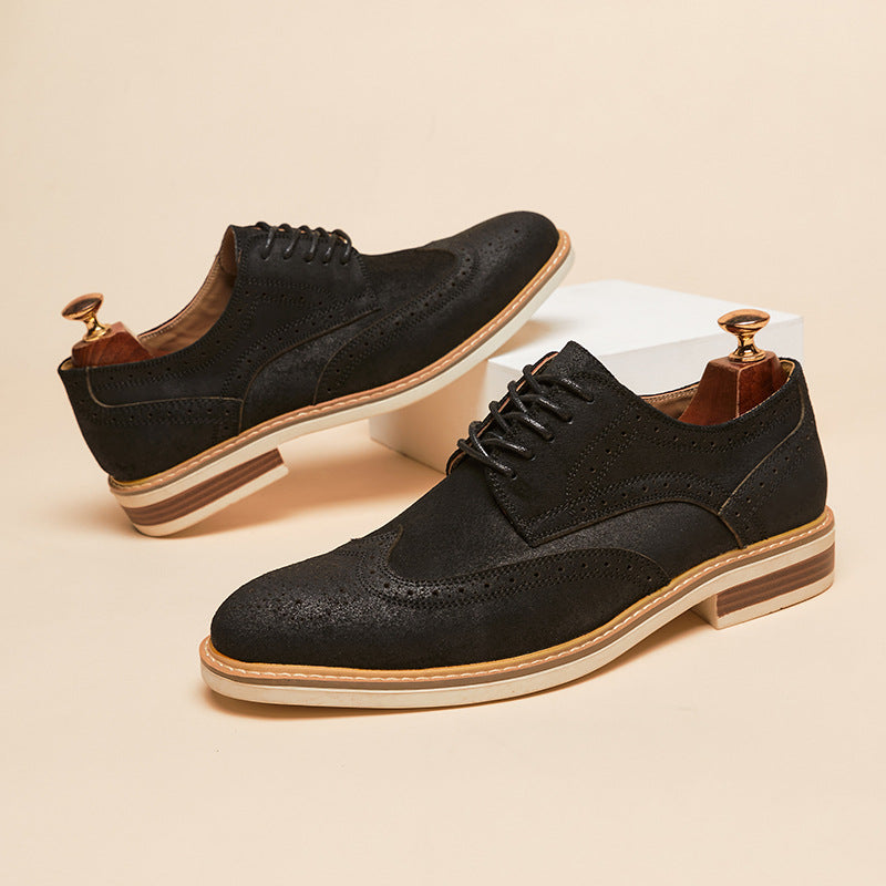 Men's Genuine Leather Brogue Shoes - Cow Suede Formal Business Dress Shoes