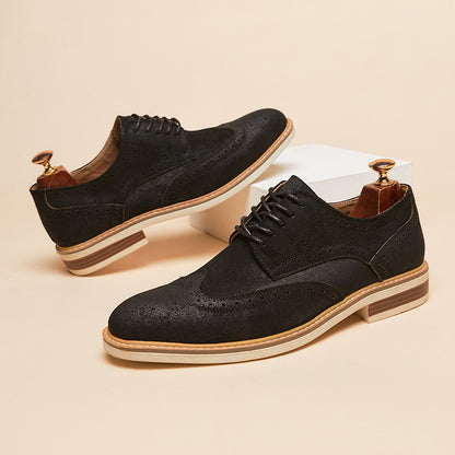 Men's Genuine Leather Brogue Shoes - Cow Suede Formal Business Dress Shoes