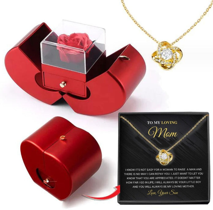 Eternal Rose Necklace Gift Box Set | Copper Clavicle Chain | Soap Flower | Apple & Card Box Options