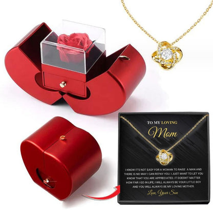 Eternal Rose Necklace Gift Box Set | Copper Clavicle Chain | Soap Flower | Apple & Card Box Options
