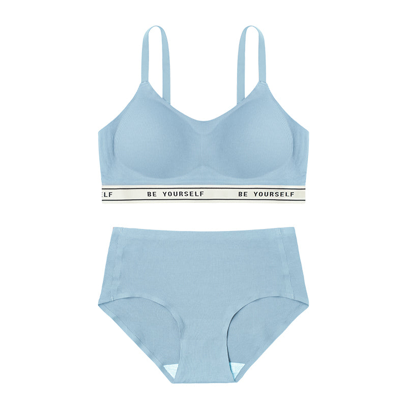 Seamless Bra and Underwear Set - Cotton Blend Lingerie with Letter Print