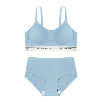 Seamless Bra and Underwear Set - Cotton Blend Lingerie with Letter Print