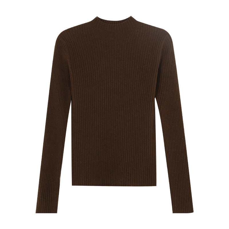 Women's Half High Collar Wool Knitted Base Layer Shirt - Pullover Sweater