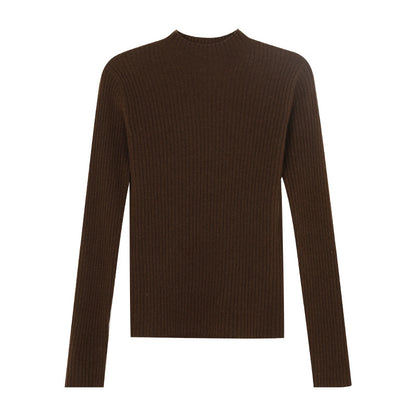 Women's Half High Collar Wool Knitted Base Layer Shirt - Pullover Sweater