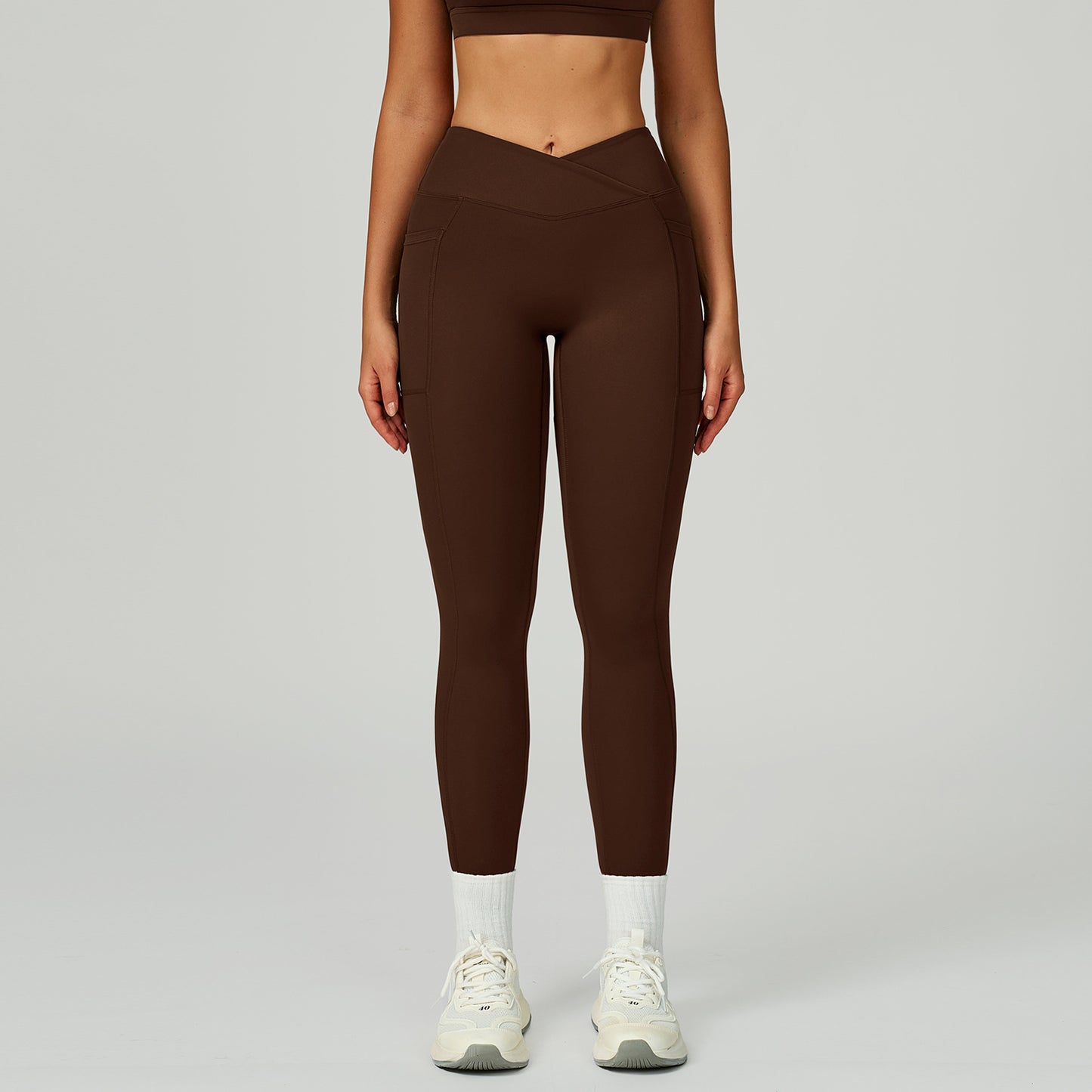 High-Waist Crossover Yoga Pants - Women's Nylon-Spandex Athletic Leggings