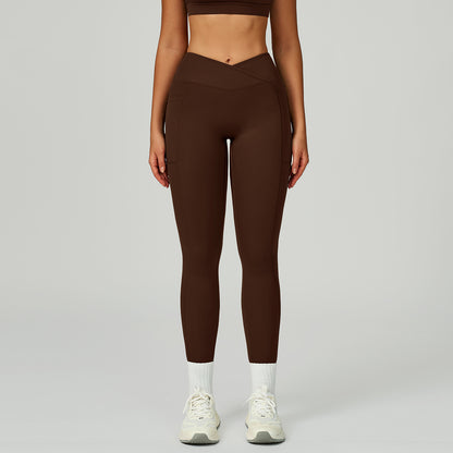 High-Waist Crossover Yoga Pants - Women's Nylon-Spandex Athletic Leggings