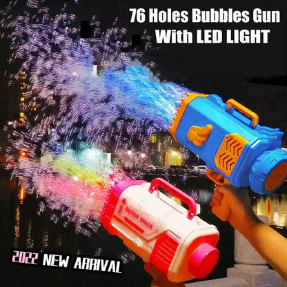 Bubble Gun Rocket - 69-Hole Automatic Bubble Machine with LED Lights