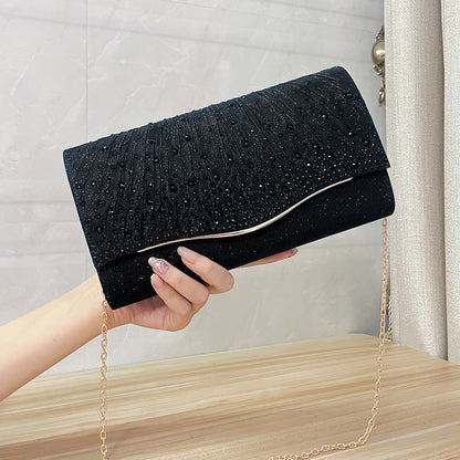 Rhinestone Evening Clutch - Woven Fabric Dinner Bag with Diamond Embellishments