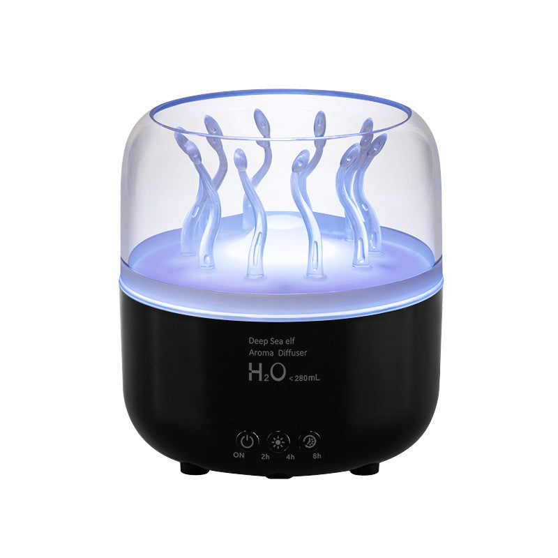 Wood Grain Jellyfish Ambience Light Humidifier - Rotating Dynamic Spray Aromatherapy Diffuser