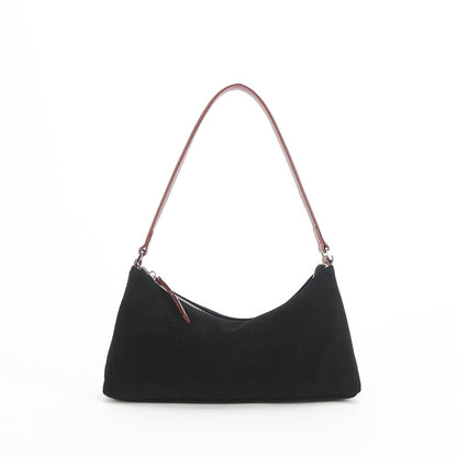 Suede Underarm Baguette Bag - Retro Matte Top-Grain Leather Shoulder Handbag