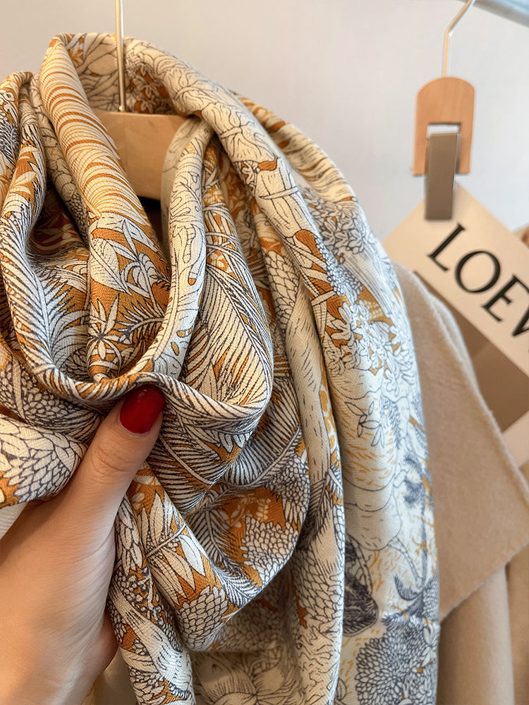 Luxe Herringbone Silk & Wool Scarf - Beige Premium Blend