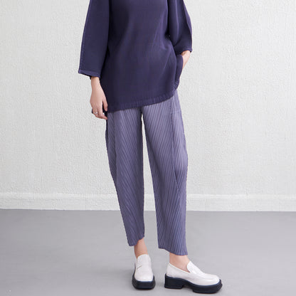 High-Waist Pleated Cropped Pants - Slimming Skinny Trousers