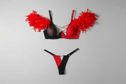 Women's Mesh Lingerie Set - Color Contrast Bra and Shorts Set