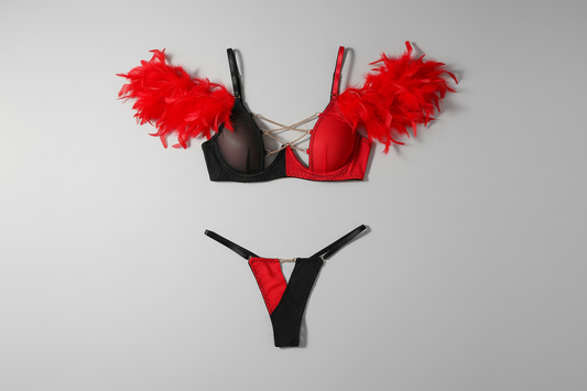 Women's Mesh Lingerie Set - Color Contrast Bra and Shorts Set