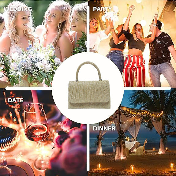 Gold Crinkle Convertible Evening Bag - Multi-Way Clutch Shoulder Crossbody Handbag