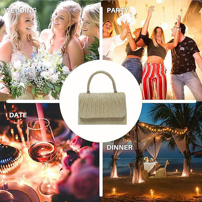 Gold Crinkle Convertible Evening Bag - Multi-Way Clutch Shoulder Crossbody Handbag