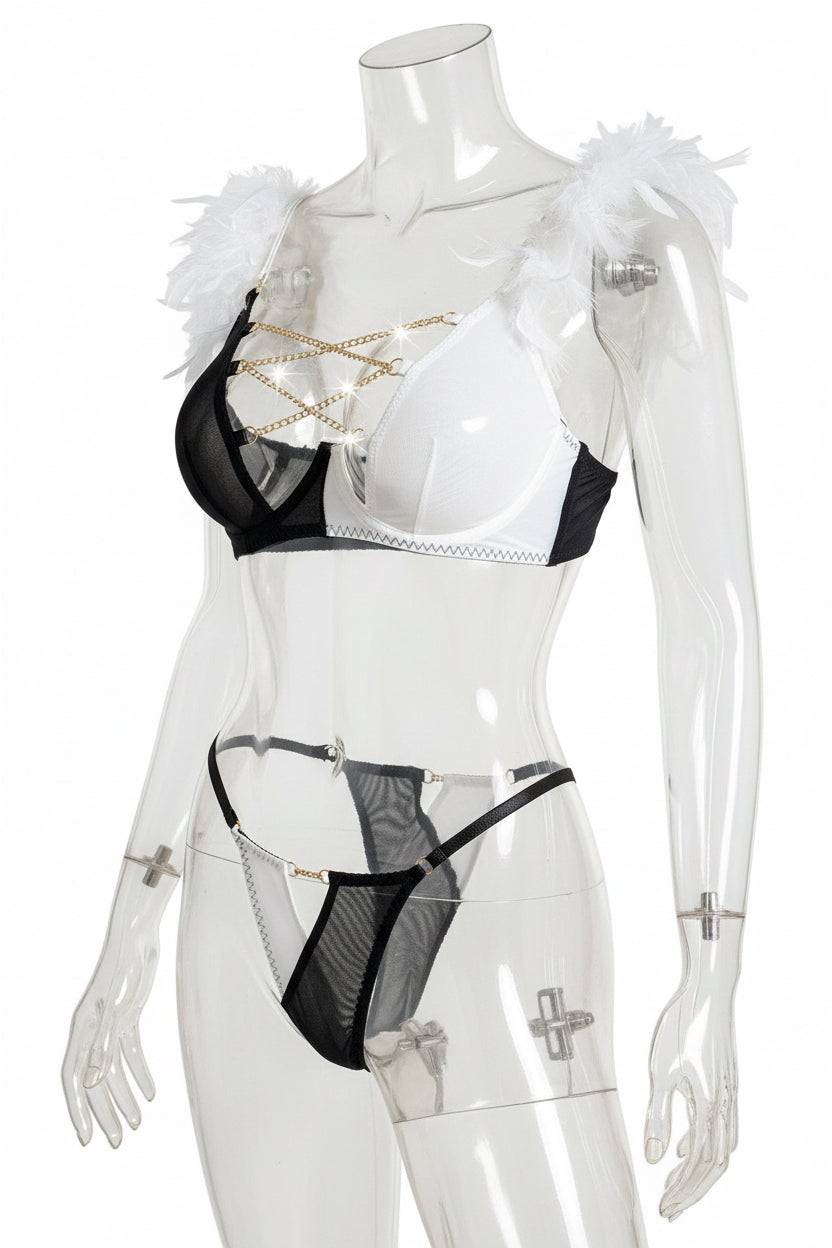 Women's Mesh Lingerie Set - Color Contrast Bra and Shorts Set