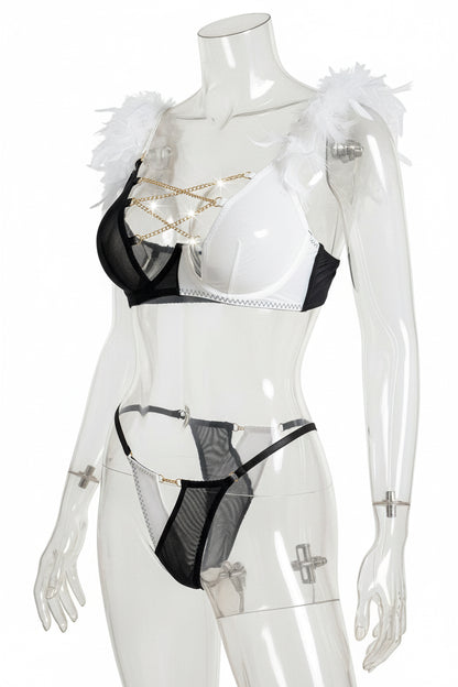 Women's Mesh Lingerie Set - Color Contrast Bra and Shorts Set