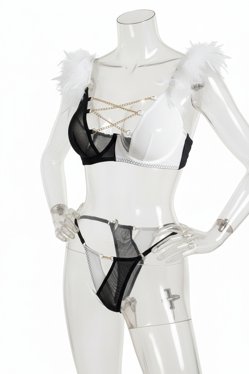 Women's Mesh Lingerie Set - Color Contrast Bra and Shorts Set