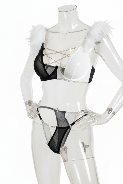 Women's Mesh Lingerie Set - Color Contrast Bra and Shorts Set