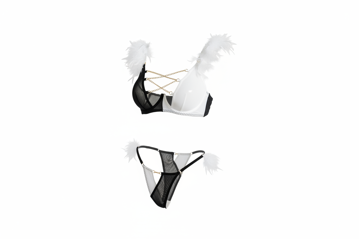 Women's Mesh Lingerie Set - Color Contrast Bra and Shorts Set
