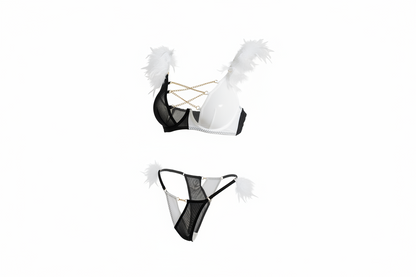 Women's Mesh Lingerie Set - Color Contrast Bra and Shorts Set