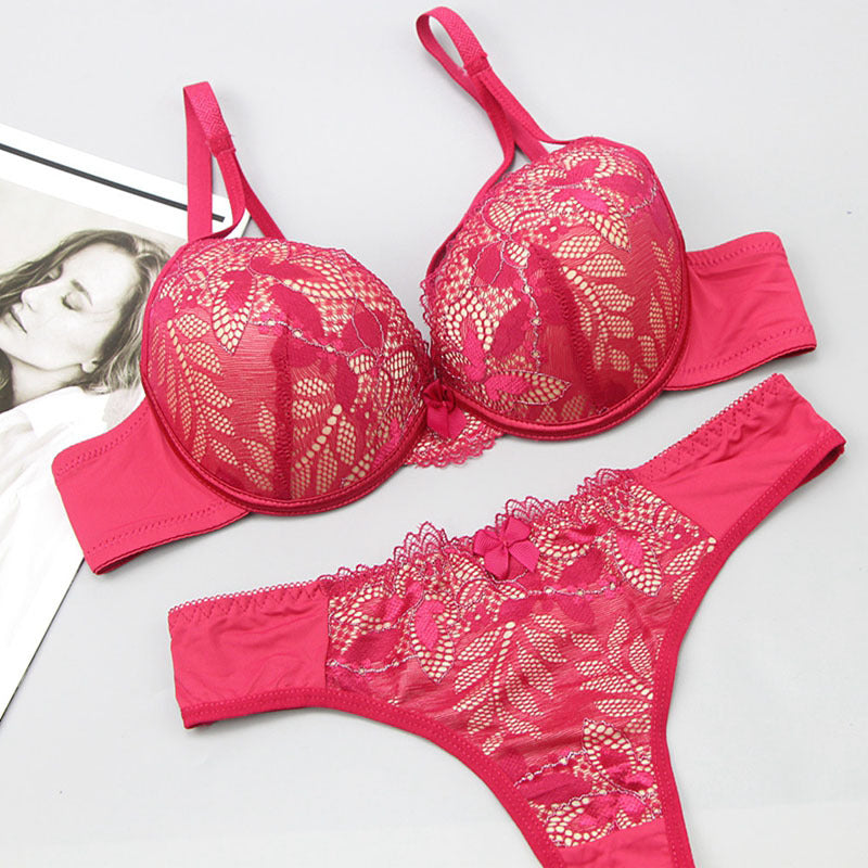 Women's Push-Up Lace Bra Set - Cotton Molded Cup with Moderate Lift