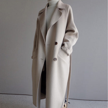 Women's Lapel Cashmere Coat - Classic Wool Blend Winter Outerwear