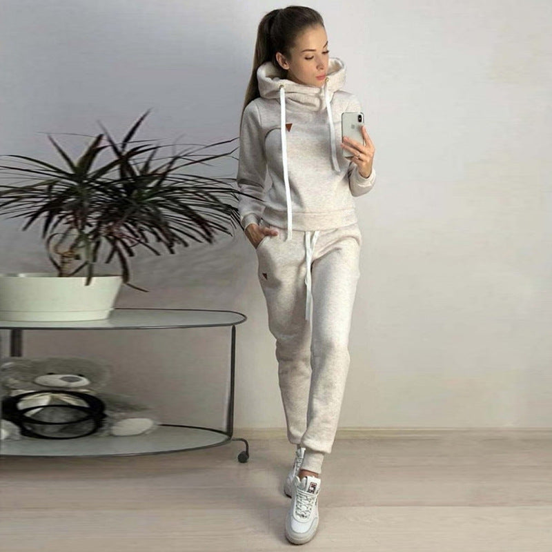Women's Fleece Patchwork Activewear Set - Long Sleeve Top & Pants