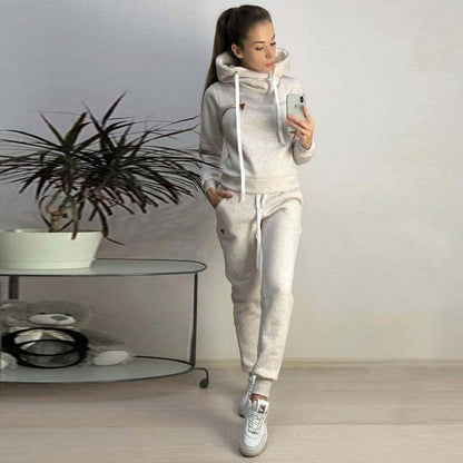 Women's Fleece Patchwork Activewear Set - Long Sleeve Top & Pants