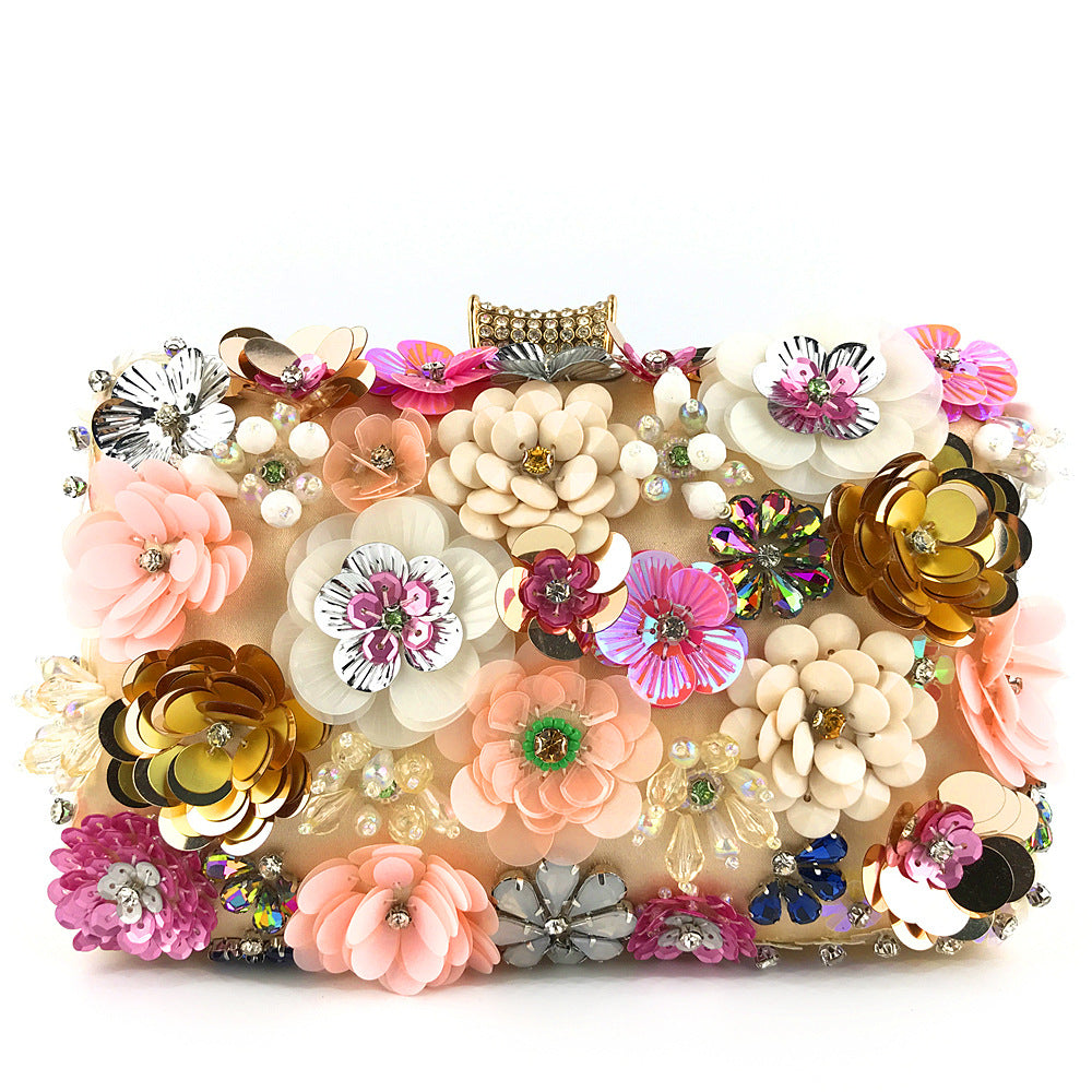 Women's Handmade Floral Beaded Evening Clutch - Silk Cotton Bag