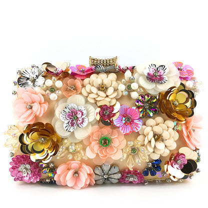 Women's Handmade Floral Beaded Evening Clutch - Silk Cotton Bag