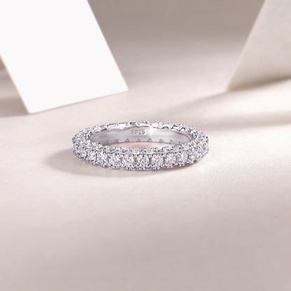 Moissanite Sterling Silver Wedding Ring Set - Platinum Plated Band