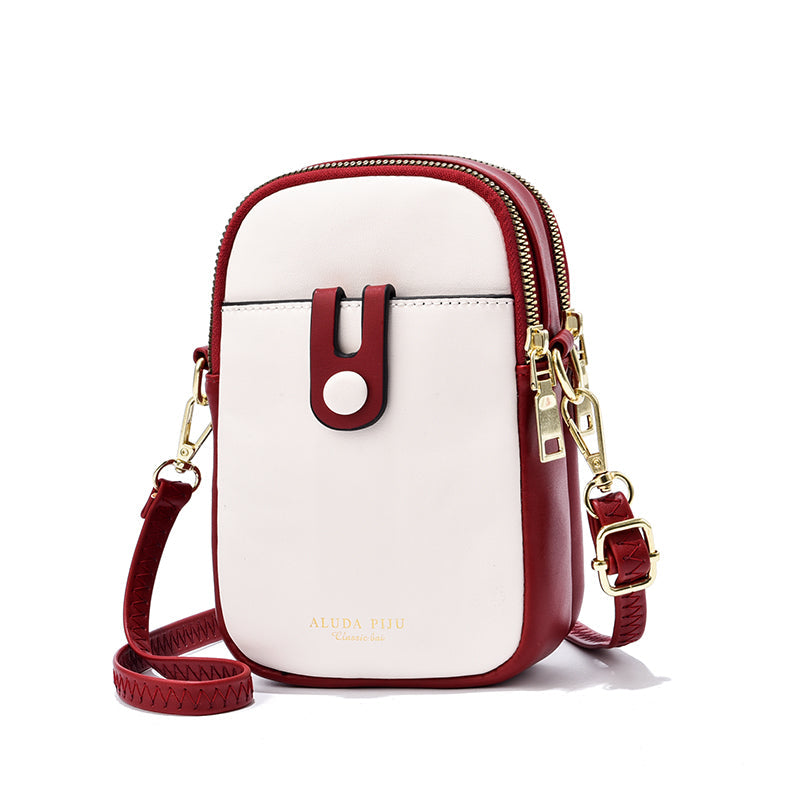 Fashion Bucket Crossbody Cell Phone Bag - Color Block PU Leather Mini Bag