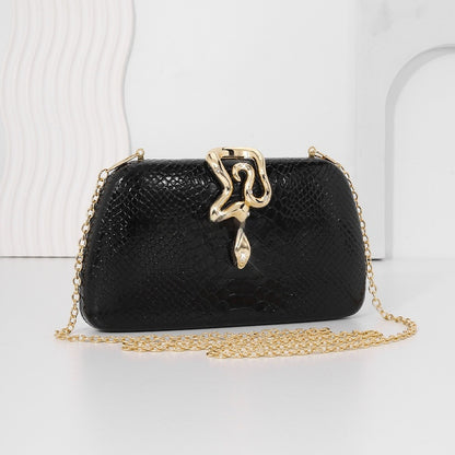 Snake Print Evening Tote - PU Leather Chain Shoulder Bag