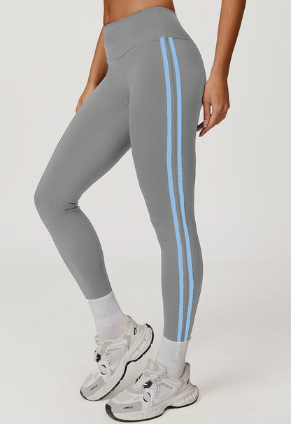 Side Striped High-Waist Hip-Lift Fitness Pants - Leisure Sport Leggings