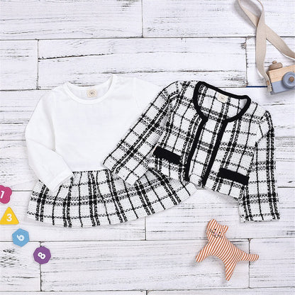 Girls Knitted Sweater and Plaid Skirt Set - 2-Piece Outfit