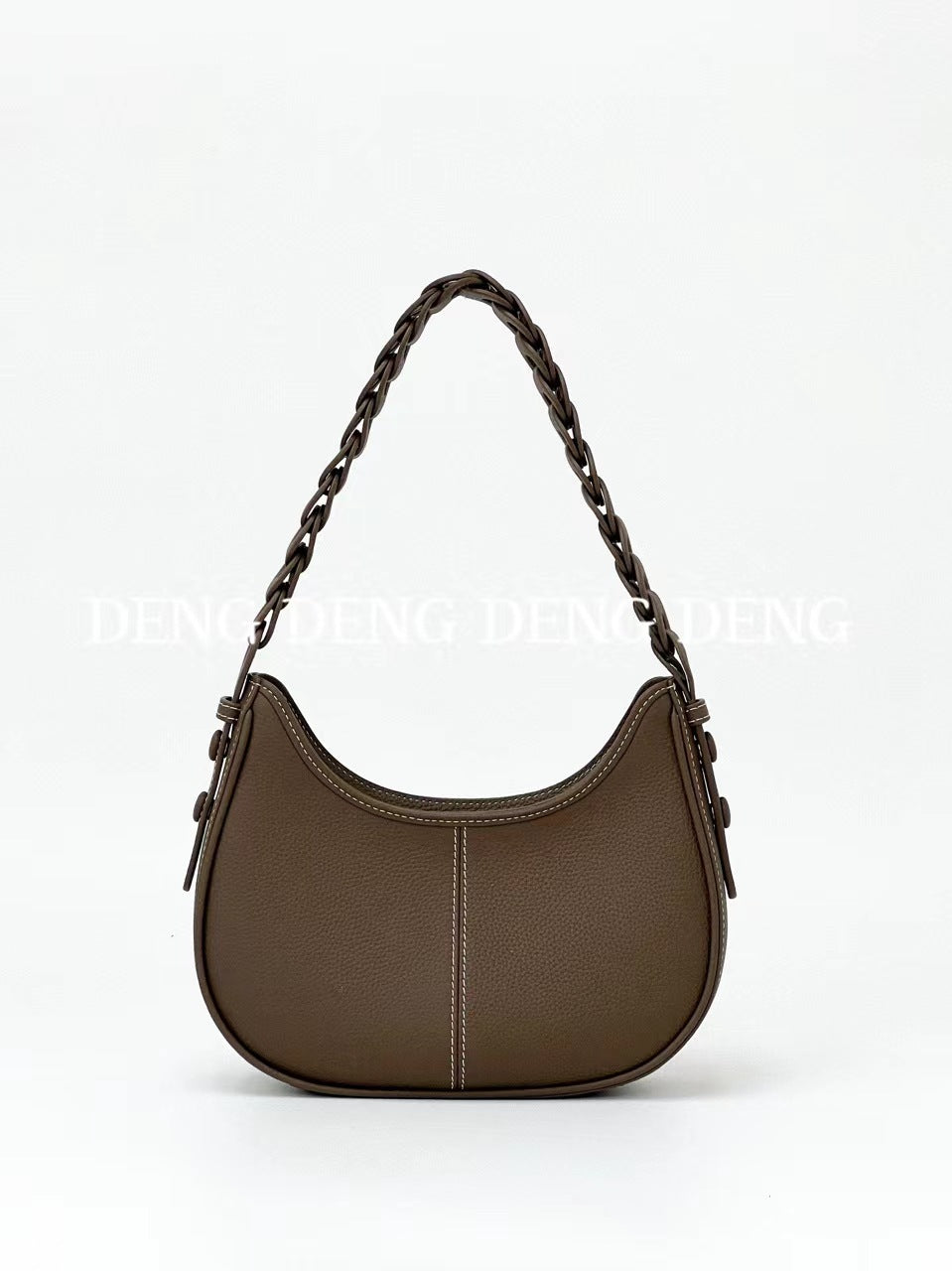 Litchi Grain Top Layer Cowhide Leather Shoulder Bag - Dumpling Shape Handbag