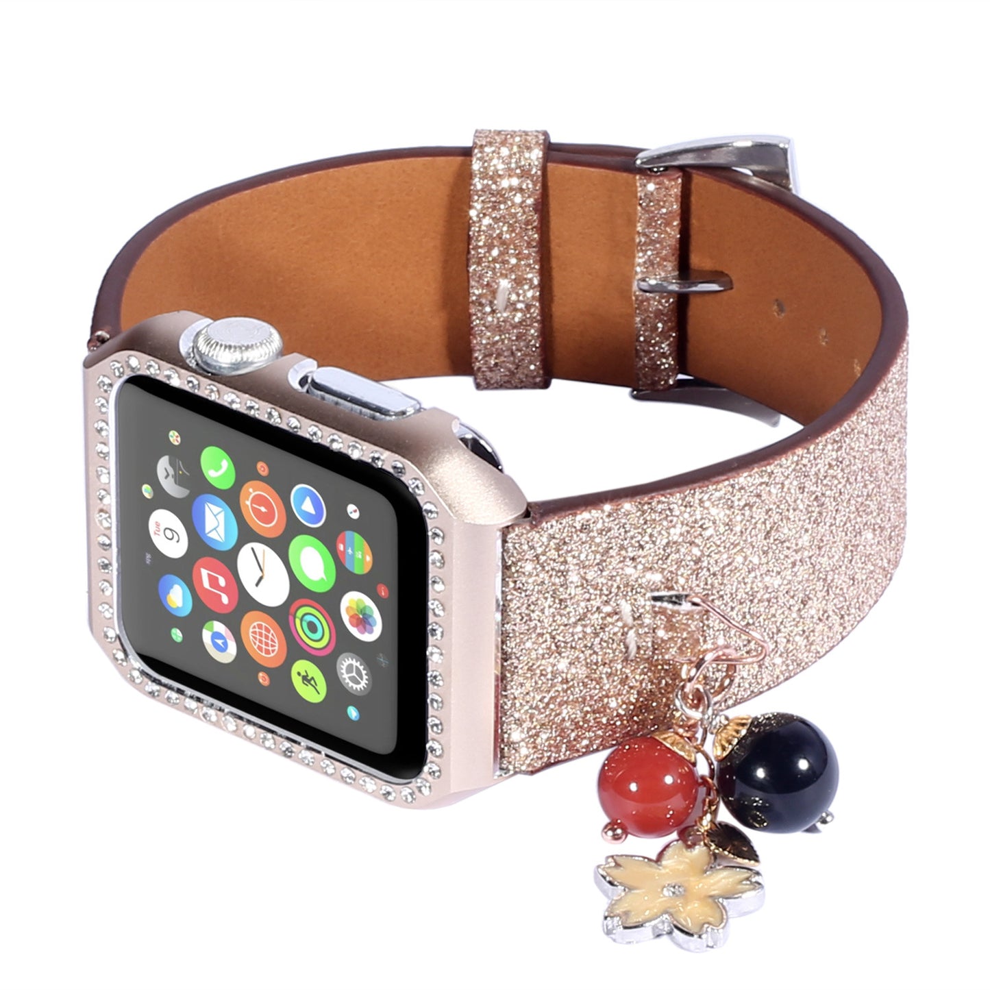 Apple Watch Glitter Sequin Leather Strap with Star Ball Charm - 38mm/42mm Compatible