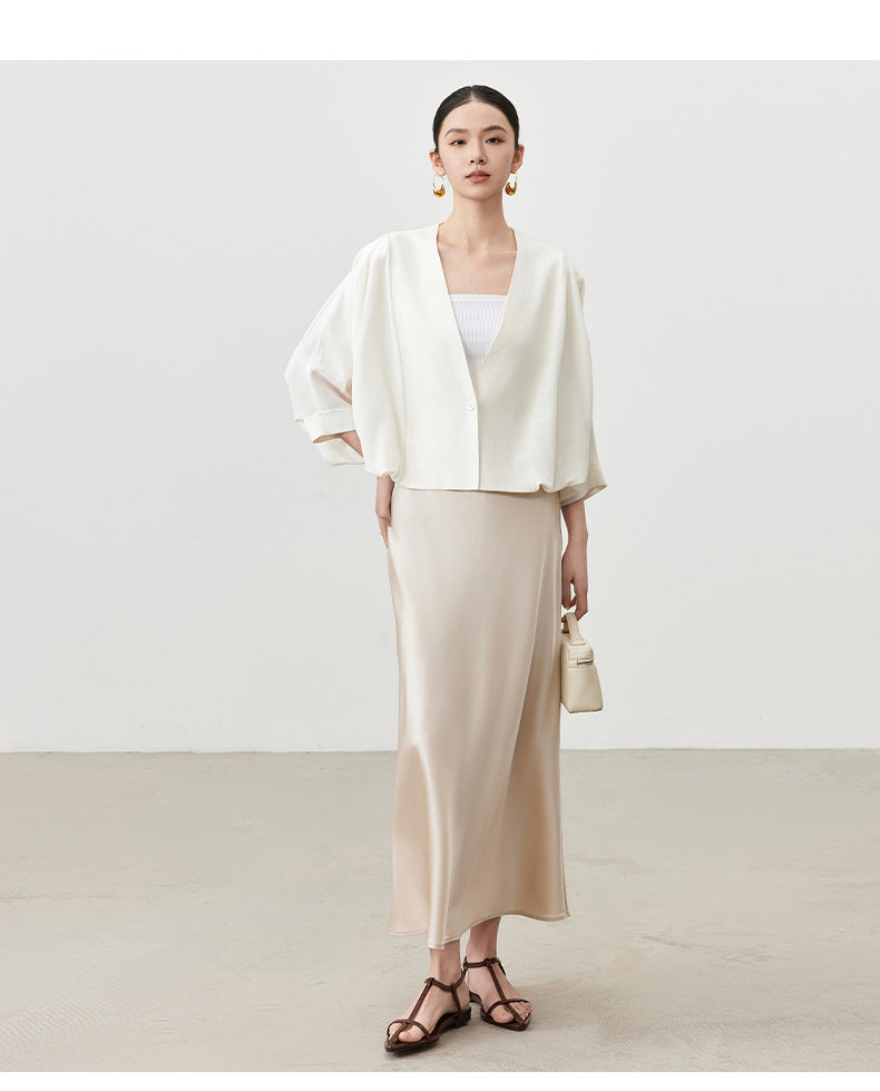 Women's Luxe Silk High-Waist Pencil Skirt - Premium Lined Skirt with Concealed Zipper