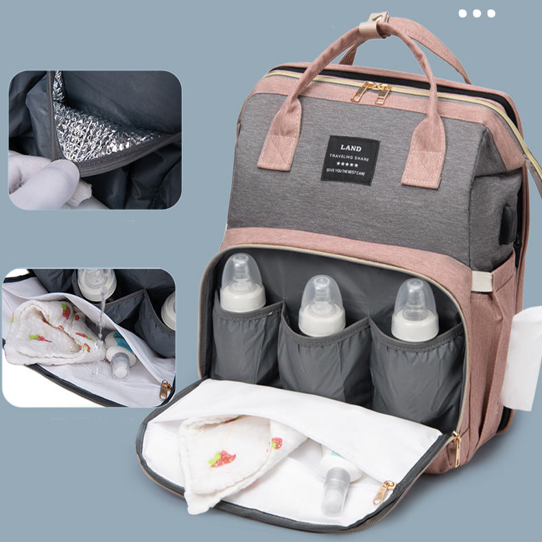 Large Capacity Diaper Backpack with Insulated Pockets - Multi-Function Baby Bag